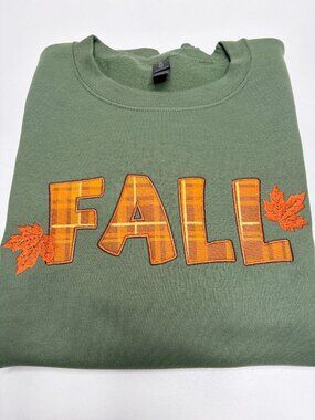 Fall Plaid Applique Sweatshirt Embroidered Adult Unisex Crewneck Autumn Leaves
